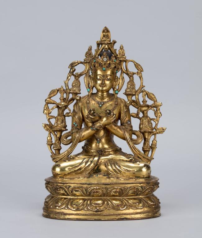 Vajradhara; Tibet; 18th century; gilt copper alloy with inlays of semiprecious stones; Rubin Mu…