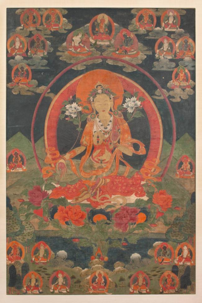 Green Tara; Tibet; 18th century; pigments on cloth; Rubin Museum of Himalayan Art, gift of Shel…