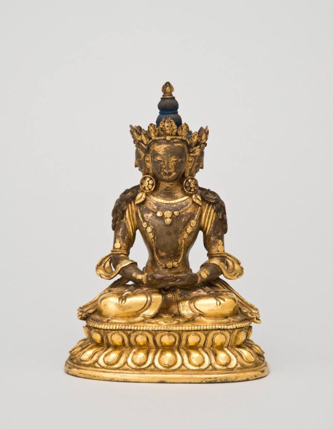 Sarvavid Vairochana; China; Qing Dynasty (1644–1911), ca. 19th century; brass alloy, gilt, gold…