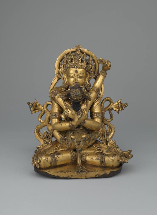 Vajradhara with consort; Tibet; 14th century; gilt copper alloy; Rubin Museum of Himalayan Art;…