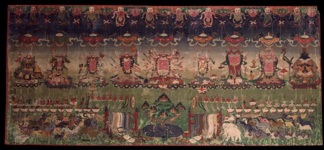 Nine Deity Offering; Mongolia; 19th century; pigments on cloth; Rubin Museum of Himalayan Art, …