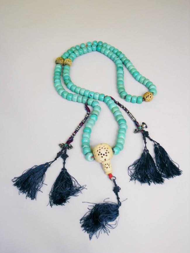 Prayer Beads ; Tibet; 19th century; turquoise, bone, and silver; Rubin Museum of Himalayan Art;…