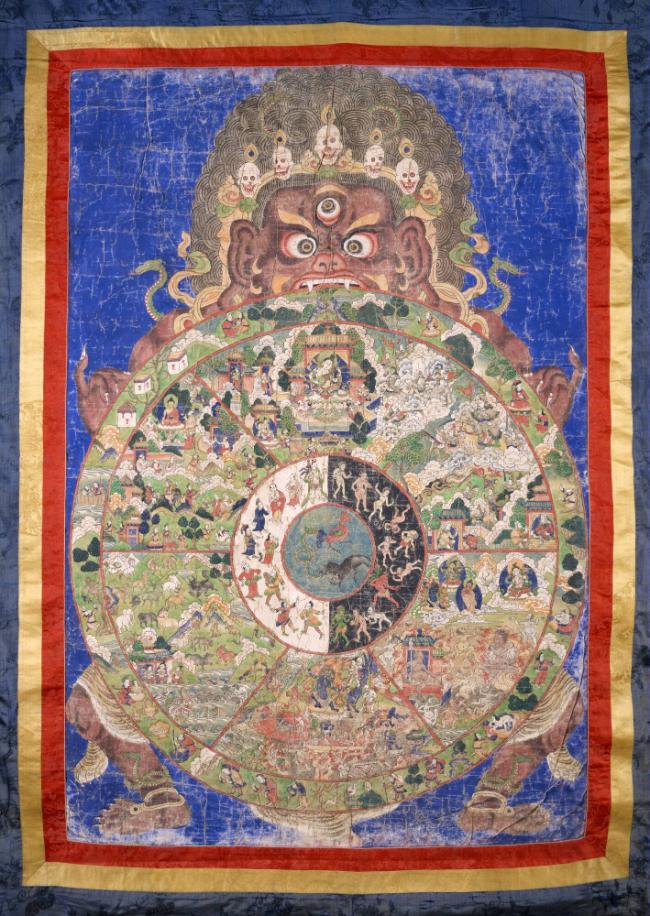 Wheel of Life; Tibet or Mongolia; 19th century; pigments on cloth; Rubin Museum of Himalayan Ar…