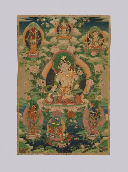 White Tara with Long Life Deities; Tibet; 19th century; pigments on cloth; Rubin Museum of Hima…