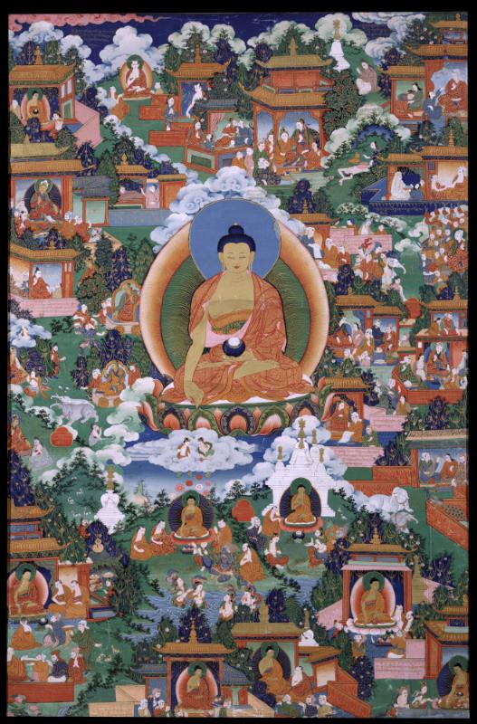 Stories of Noble Deeds (Avadana); Central Tibet; late 18th-19th century; pigments on cloth; Rub…