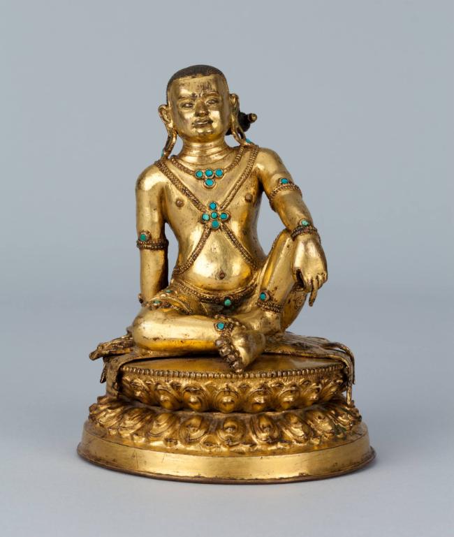 Mahasiddha Avadhutipa; Tibet; 17th-18th century; gilt copper alloy with turquoise inlay; Rubin …