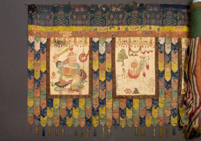 Detail of Temple Banner with Seven Symbols of Royal Power and Offerings; Tibet; 19th century; p…