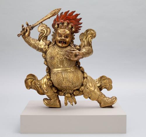 Protector Begtse Chen; Mongolia; late 18th-early 19th century; gilt copper alloy with pigments;…