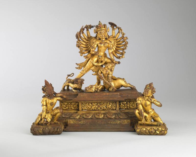 Durga Killing the Buffalo Demon; Nepal; 13th century; gilt copper alloy; Rubin Museum of Himala…